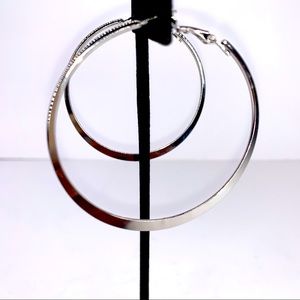 Silver tone Pierced 2 3/16” Hoop Earrings